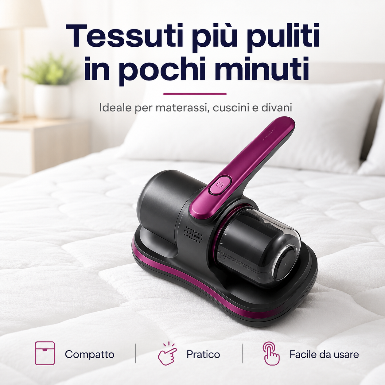 PureNido™ – Aspiratore Ricaricabile per Materassi, Cuscini e Divani