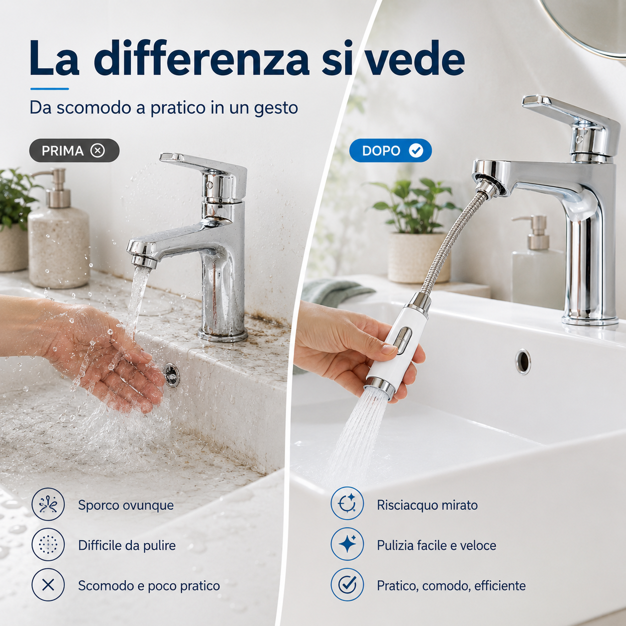 Doccetta per Lavandino Bagno con Tubo Estensibile