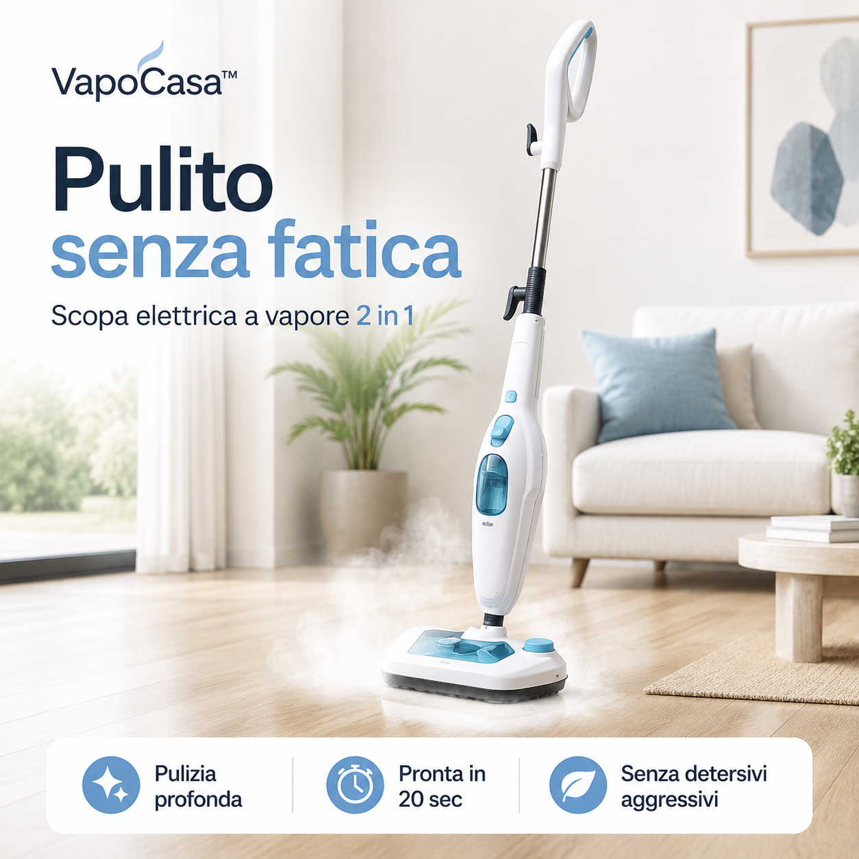 VapoCasa™ – Scopa Elettrica a Vapore 2 in 1 per Pavimenti e Superfici di Casa