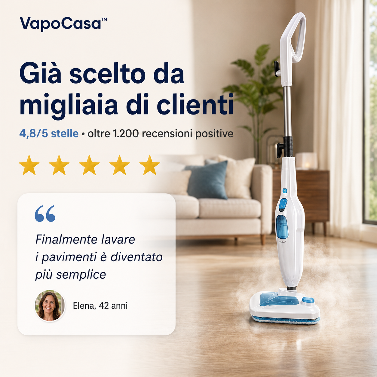 VapoCasa™ – Scopa Elettrica a Vapore 2 in 1 per Pavimenti e Superfici di Casa