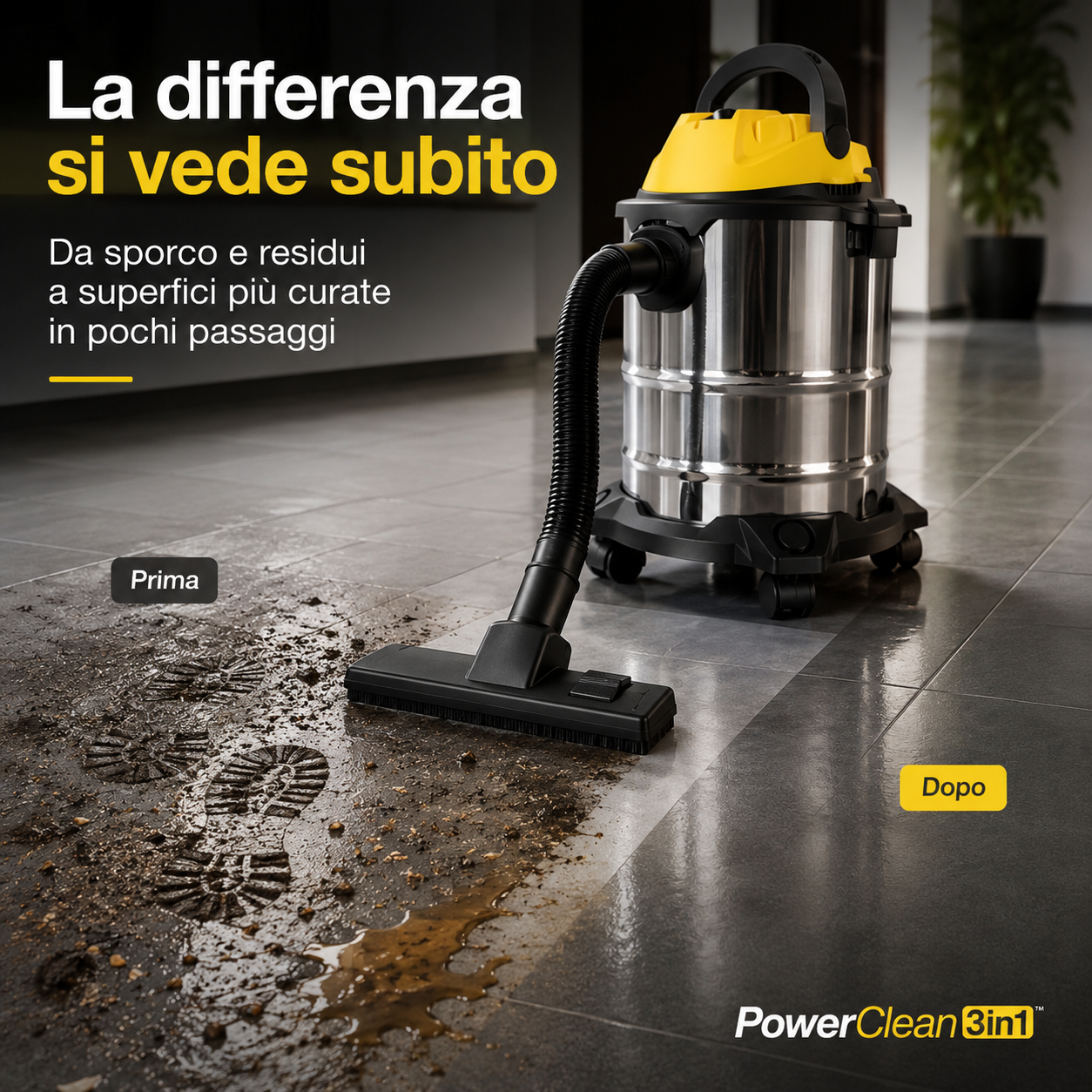 PowerClean 3in1™ – Aspiratore Solidi e Liquidi per Casa, Auto e Sporco Difficile