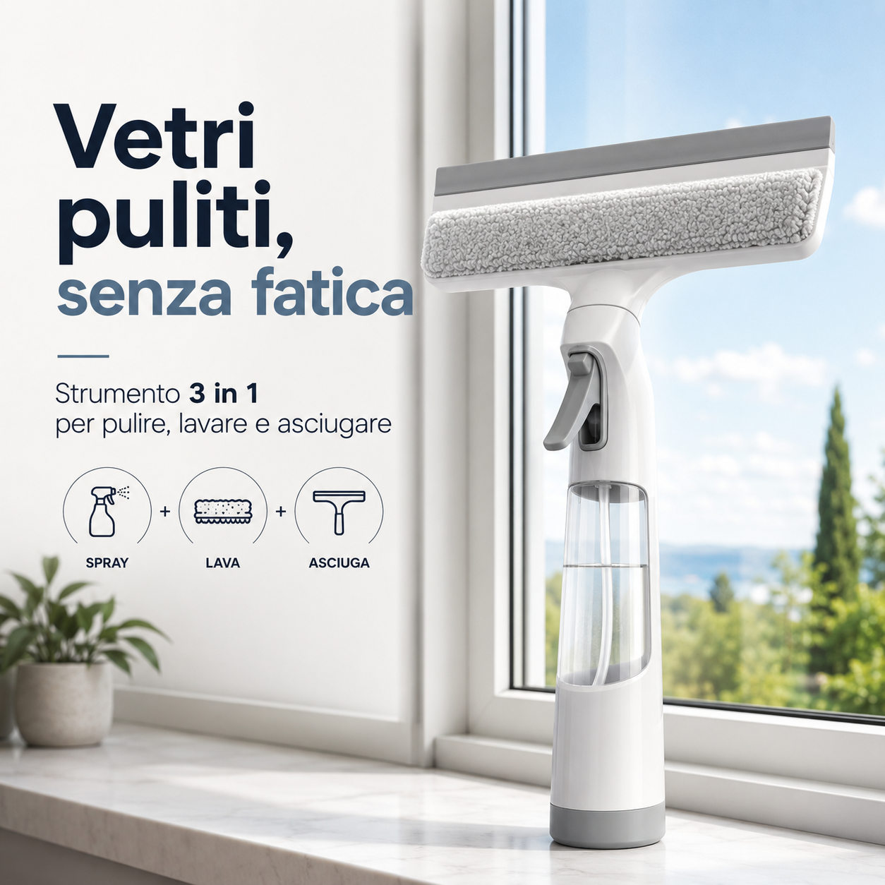 Strumento per la Pulizia delle Finestre 3 in 1