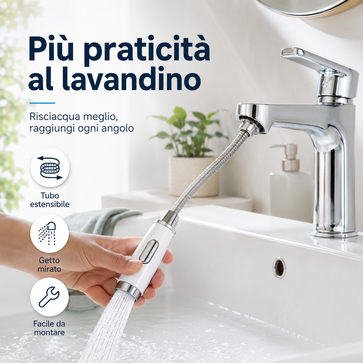 Doccetta per Lavandino Bagno con Tubo Estensibile